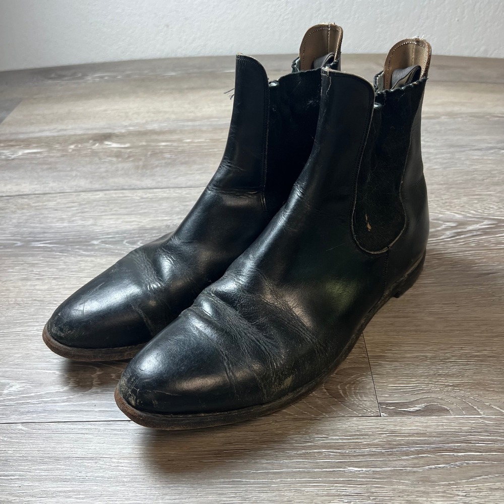 Vintage Chelsea Boots Men 9 Black Leather Almond Toe Pull On Classic EB2220LB